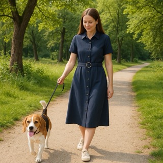 Femme promenant son chien