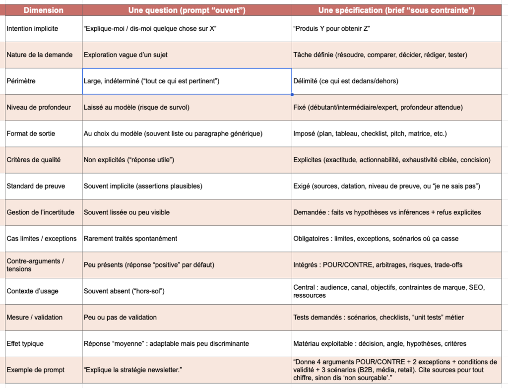 Tableau prompt générique vs spécifique 
